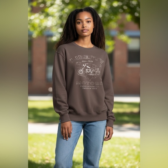 Liberty Motors Graphic 1954-Motorcycle-Gray-Distressed-Crew Neck-Size Medium - Picture 1 of 9